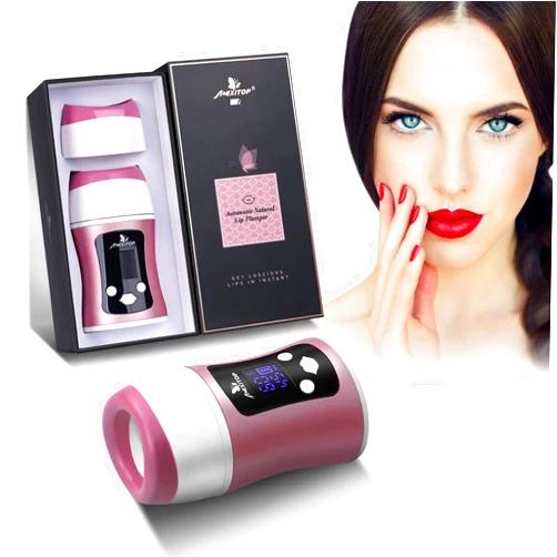 MEXITOP Lip Plumper - Lip Suction Booster Automatic, Intelligent Control (Time, Sucking), Digital Display, Charging via USB, Standing Design Lip Filler for Lip Make-Up (Bonus Sponge Pad Included)