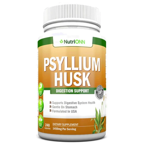 NutriONN PSYLLIUM Husk Capsules - 1450mg Per Serving - 240 Capsules - Double Strength - Premium Psyllium Fiber Supplement - Great for Digestion and Regularity - 100% Natural Soluble Fiber