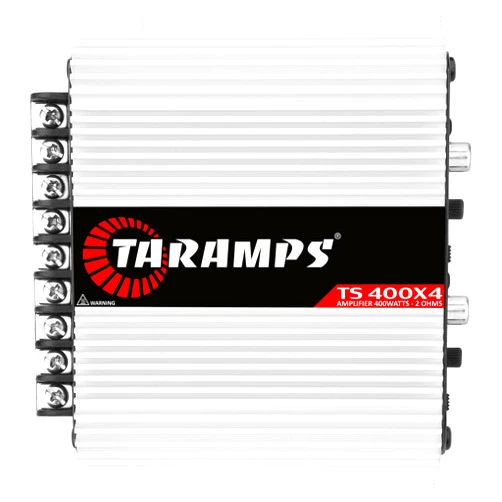 Taramp's Taramps TS 400x4 2 Ohms White Multichannel Stereo Amplifier 400 Watts Rms, 4 Channels, Full Range, Car Audio Digital 2 Bridged Channel, Crossover High/Low Pass, with RCA and Automatic High Level Input