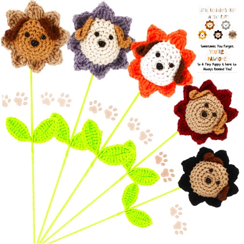 Riceshoot 10 Sets Veterinary Crochet Dog Gifts for Women Emotional Inspirational Support Dog Crochet Flower Employee Appreciation Gifts for Para Professional Volunteer Social Worker Friends Desk Decor