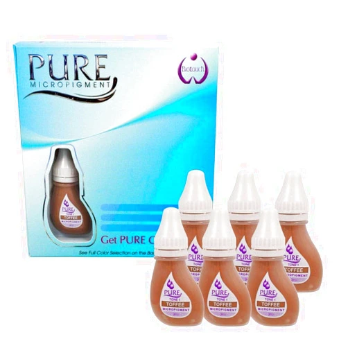 BIOTOUCH Micropigment PURE TOFFEE Pigment Color Permanent Eyebrow Makeup Microblading Eyebrow Shading Micropigmentation Cosmetic Tattoo Ink Lip Eyeliner Ombre Feathering Hair Stroke 6-PACK 3ml Each