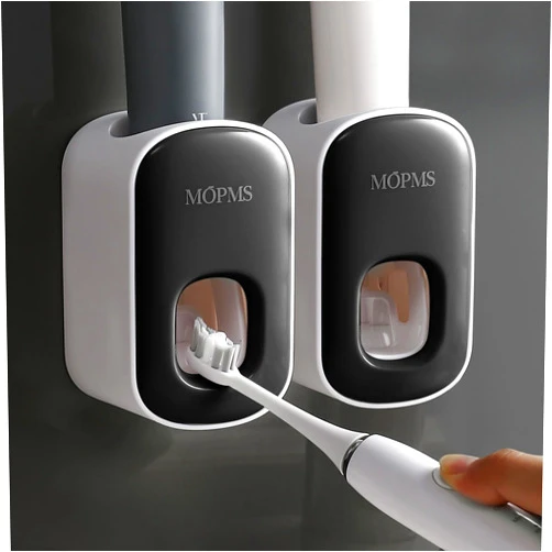 MOPMS Toothpaste Dispenser Wall Mounted for Bathroom Automatic Toothpaste Squeezer for Kids and Adult (Black-2PCS)