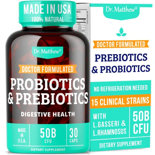 Dr. Matthew Prebiotics and Probiotics: Lactobacillus Gasseri, Lactobacillus Rhamnosus, Plantarum, Casei, Bifidobacterium longum, lactis, infantis. Probiotic Prebiotic, Pre and Probiotics for Digestive Health.