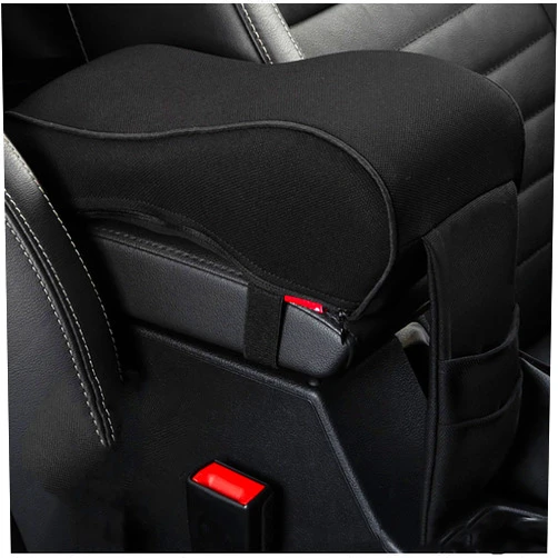 SPANICE Auto Center Console Armrest Pillow Pad, Car Armrest Cushion Soft Memory Foam with Phone Holder Storage, Pockets Bag Seat Cushion Universal Fit for Most Car (Black)