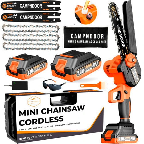 CAMPNDOOR Mini Chainsaw Cordless 6 Inch - Self Oiling Battery Powered Chain Saw - Electric Chainsaw Cordless - Hand Tree Saw - Battery Chainsaw - Electric Saw - Cordless Chainsaw - Mini Chain Saw