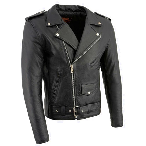 Milwaukee Leather LKM1781 Men's The Legend Classic Police Style Black Leather Motorcycle Jacket w/Quilted Liner
