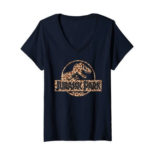 Jurassic Park Womens Jurassic Park Cheetah Logo Fill V-Neck T-Shirt