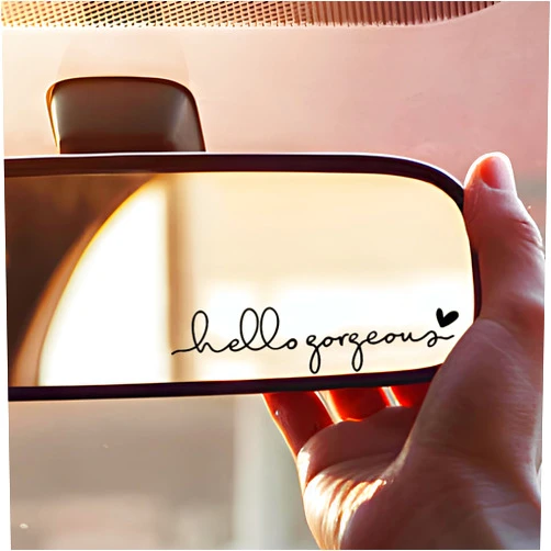 Miarita 3X Hello Beautiful Rearview Mirror Decal, Vanity Mirror Stickers, Rear View Mirror Sticker (Hello Gorgeous Black)
