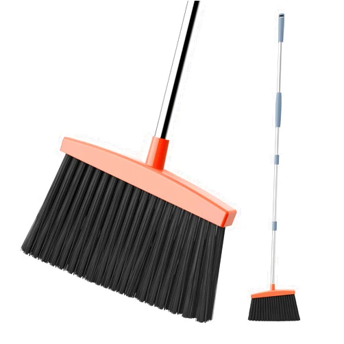 Kelamayi Heavy-Duty Broom Outdoor/Indoor Broom for Floor Cleaning with Long Handle,Large Angle Household Brooms for Home Kitchen Room Pet Hair Office Lobby – Gray&Orange