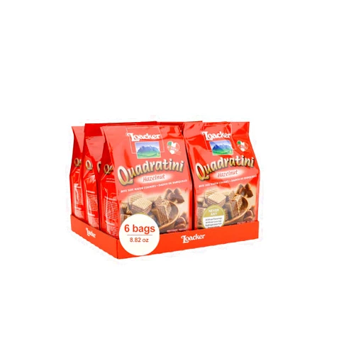 Loacker Quadratini Premium Hazelnut Wafer Cookies, 250g/8.82oz, pack of 6