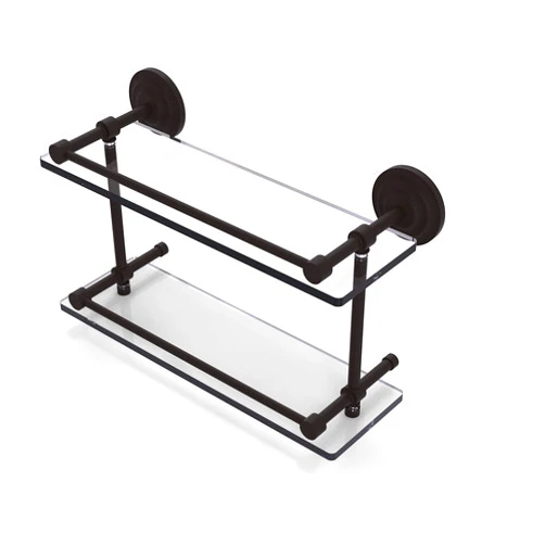 Allied Brass QN-2/16-GAL-ORB Qn 2 Gal Que New Inch Double Gallery Rail Glass Shelf, 16 Inch, Oil Rubbed Bronze