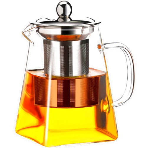 PARACITY Glass Teapot Stovetop 18.6 OZ with, Borosilicate Clear Tea Kettle with Removable 18/8 Stainless Steel Infuser, Teapot Blooming and Loose Leaf Tea Maker Tea Brewer for Camping, Travel