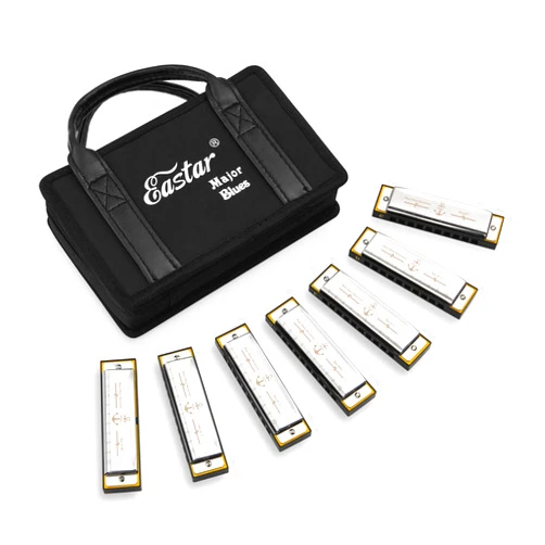 Eastar Major Blues Harmonica Sets 7 Keys Diatonic Harmonica in Key of C D E F G A Bb for Adults Beginners Students Kids 7-Pack with Carrying Case & Cleaning Cloth
