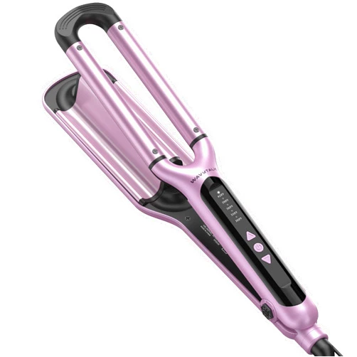 Wavytalk Curling Iron Beach Waves, Hair Crimpers with 3 Barrel, Ceramic Curling Wand Adjustable Temperature Easy Waves, Dual Voltage, Pink