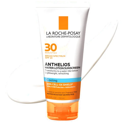 La Roche-Posay Anthelios Cooling Water Sunscreen Lotion | Water Based Sunscreen for Face & Body | Broad Spectrum SPF + Antioxidants | Fast Absorbing Water-Like Texture | Oil Free Sunscreen SPF 30