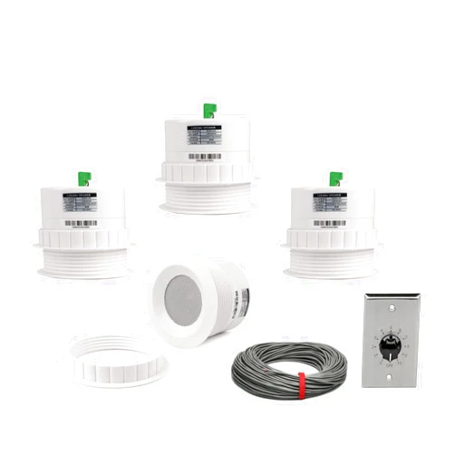 Pure Resonance Audio 3 Inch 70 Volt Ceiling Speaker Bundle with 100W Stainless Steel Volume Control and Installation Wire - Contractor Pack (4 Speakers)