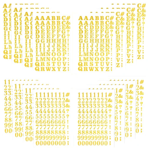 Zonon 1408 Pcs Iron on Letters and Numbers 0.75 Inch Heat Transfer Letters Numbers Adhesive Applique DIY Fabric Vinyl Alphabets for Clothing Printing Crafts Decorations, 16 Sheets(Gold)