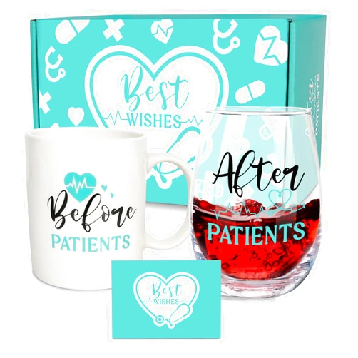 Frerdui Before Patients, After Patients Gifts Set - 11 oz Coffee Mug and 19 oz Wine Glass Set Gifts Idea for Nurse, Dentists, Doctors, Hygienists, Physician, Unique Graduation Birthday Gifts