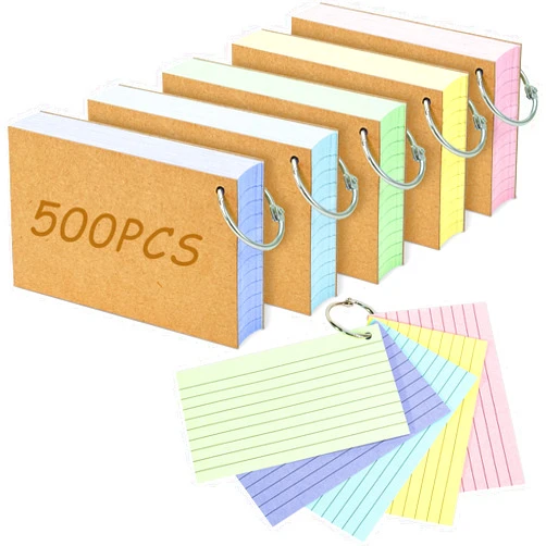 ANSTEEP 500PCS Colored Index Cards, 3x5 Inches Flash Cards with Ring, Lined on Both Side Notecards Ruled Study Card Flashcards Heavy Note Cards for Studying, Learning, School, College