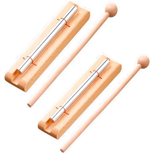 Yeshone 2 Set Hand Chimes for Classroom Meditation Chimes Bells Classroom Management Tools Instrument with Mallet for Meditation Yoga Prayer Teacher School(Single Tone,Wood Color)