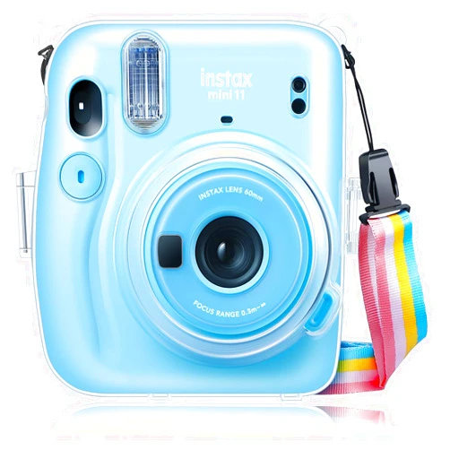 Fintie Protective Clear Case for Fujifilm Instax Mini 11 Instant Film Camera - Crystal Hard Shell Cover with Removable Rainbow Shoulder Strap, Clear