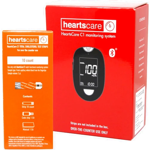 Hearts Bio HeartsCare Total Cholesterol Testing kit - 10 Strips and 1 Meter