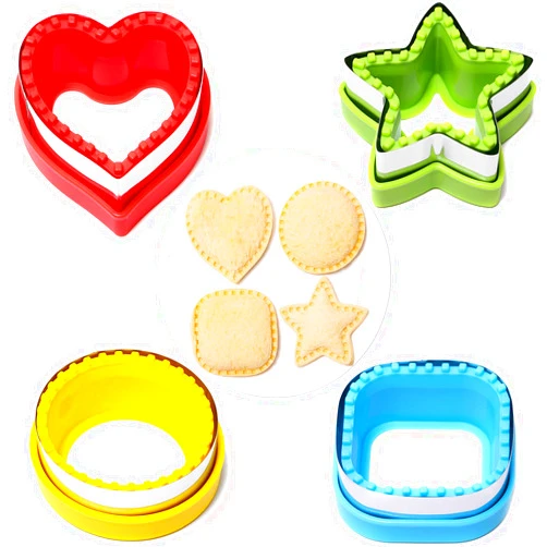 BakingWorld Sandwich Cutter and Sealer,Set of 4 Bread Sandwich Decruster Pancake Maker DIY Cookie Cutters for Kids Bento Box,Round Heart Star Square Shapes Sandwich Decruster Press Mold