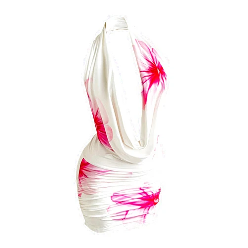 SweatyRocks Women's Draped Floral Print Halter Cocktail Dress Backless Sleeveless Bodycon Mini Dresses