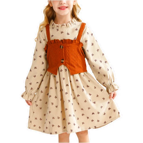 HIGHUZZA Toddler Girl Dress Fall Winter Clothes 2 Piece Outfit Long Sleeve Crew Neck Toddler Dress for Girls