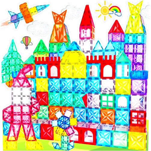 Paaxido Magnetic Tiles, 100PCS Magnetic Blocks Set, 4D Diamond Magnet Building Blocks, STEM Preschool Educational Magnet Toys Gift for Kids, Boys and Girls 3 4 5 6 7 8+ Year Old