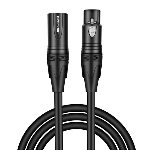 DREMAKE 3 Pin XLR Jack Cable Male to Female Low Z Microphone Balanced Audio Patch Cord for Powered Speaker, DMX LED, Effector, Aqualizer and More - 33FT/Black