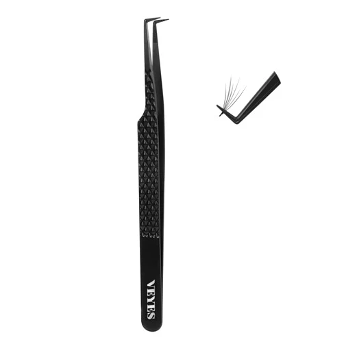 VEYES INC Lash Tweezers for Eyelash Extensions,Fiber Tip Tweezers for Individual Classic and Volume Lash,Stainless Steel Lash Tweezers-Slim 90 Degree