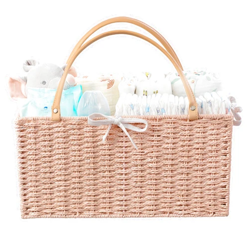 HBlife Large Baby Diaper Caddy Organizer Pink, Paper Rope Storage Baskets Nursery Bin with Removable Divider, Portable Car Organizer for Diapers, Baby Shower Gifts, Newborn Essentials Must Haves