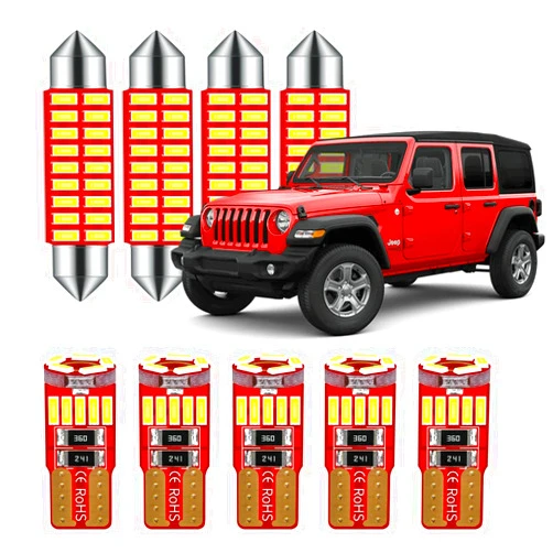 DODOFUN Super Bright Deluxe LED Interior Lights Kit Package for Jeep Wrangler JK 2-Door 4-Door 2007 2008 2009 2010 2011 2012 2013 2014 2015 2016 2017 2018 Models Map Dome Bulb 6000K White (9-pc Pack)