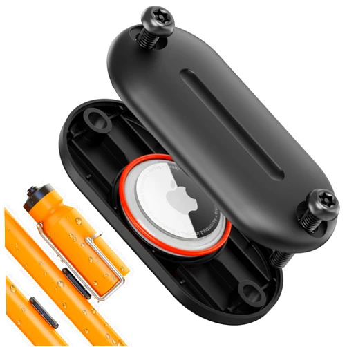 DDJ for Airtag Bike Mount, Waterproof Bike GPS Tracker Case for Air Tag, Hidden Under Bottle Cage or Alone, Extended M5 Black Safety Screws with Driver (1 Pack-Black)