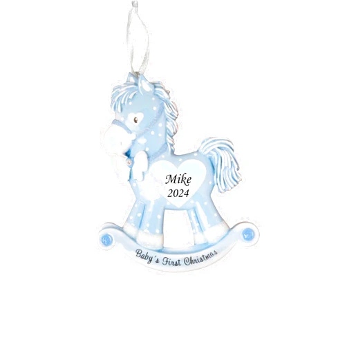 Holiday Treasures 2024 Personalized Ornament Baby's First Christmas Baby Boy Rocking Horse Christmas Tree Ornament Laser Engrave Customized Decoration Baby Ornaments-Free Personalization