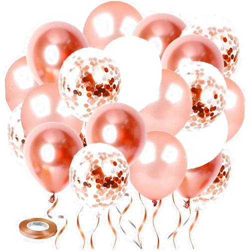 Warmever Rose Gold Confetti Balloons - 50 Pcs 12 In White and Rose Gold Latex Balloons,Rose Gold Metallic Balloons for Birthday Wedding Engagement Bridal Shower Bachelorette Party Decorations