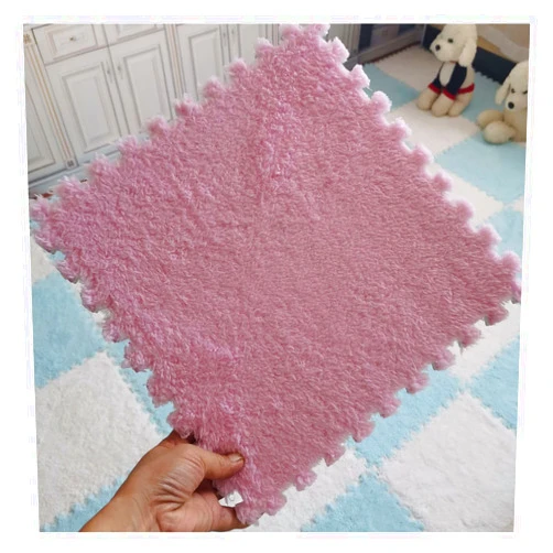 FYYSJW 12pcs Puzzle Play Mats, Interlocking Carpet Tiles, Plush Foam Mats, Protective Floor for Living Room Home Parlor Bedroom, 12x12 Inches(Color:Pink)