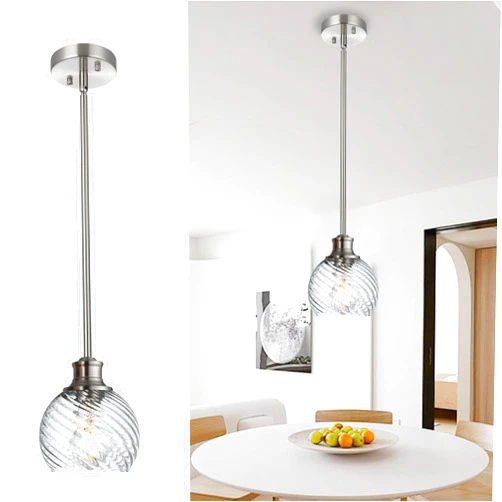 Banato Glass Pendant Lights, Brushed Nickel Hanging Light Fixture with Clear Globe Glass, Modern Pendant Light Kitchen Island for Bathroom Entryway 1 Pack