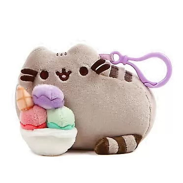 GUND Pusheen Snackable Sundae Cat Plush Stuffed Animal Backpack Clip, Gray, 5