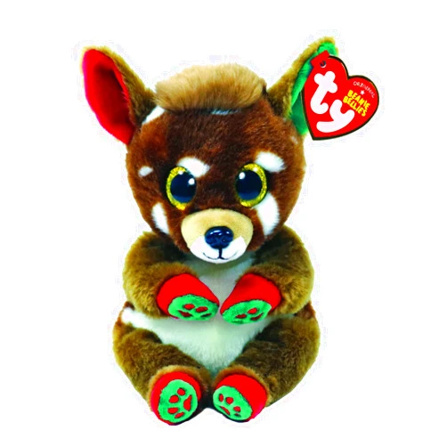 Ty - Plush - Beanie Bellies Special Christmas - Reindeer - Juno - Brown - Plush Toy with Soft Tummy and Gold Glitter Eyes - Soft and Cuddly Plush - 20 cm - 41040