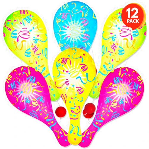ArtCreativity Neon Paddle Balls, Pack of 12, 9.25 Inch Plastic Paddleball with String, Assorted Bright Colors, Great Party Favors, Goodie Bag Fillers, Fun Activity Toys for Kids