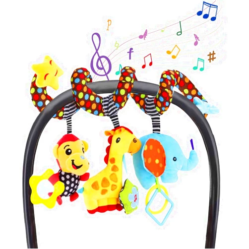 Willway Car Seat Toys, Stroller Toy Baby Spiral Hanging Toys for Sensory Exploration, 0-12 Months Newborn Toys for Car Seat Stroller Crib Bassinet Mobile with Music Box BB Squeaker Rattles