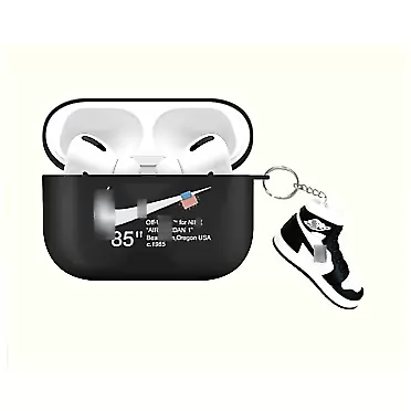 Assic Compatible with Air Pods Pro Case, Protective Cover for A pple Air Pods 3 Wireless Charging Case Headphones, Full-Body Protective Rugged case for Air Pods Pro with Keychain (Black)