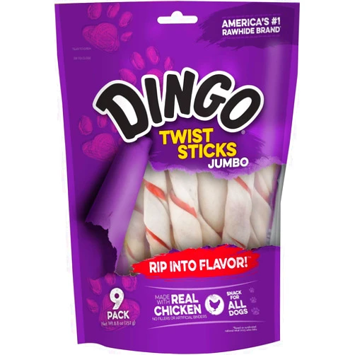 Dingo Twist Sticks, Rawhide for Dogs, Made with Real Chicken, 10 Count