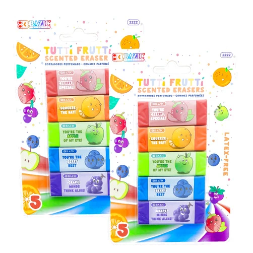 BAZIC Products BAZIC Scented Erasers, Latex Free, Assorted Fruity Scents, Cute Fun Fruit Eraser Classroom Must Haves for Drawing Art School Office (5/Pack), 2-Packs
