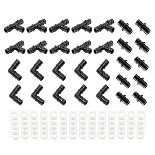 LIONMAX 1/2'' Pex Expansion Fittings Kit 100 PCS, LIONMAX Poly Pex A Fittings with Expansion Rings, include Elbow(10 PCS)+Tee(10 PCS)+Coupling(10 PCS) +Expansion Sleeves(70 PCS)