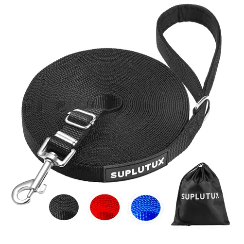 SuplutuX Long Leash for Dog Training - 16ft Adjustable Obedience Recall Dog Training Leash for Large Medium Small Dogs with Storage Pouch Black