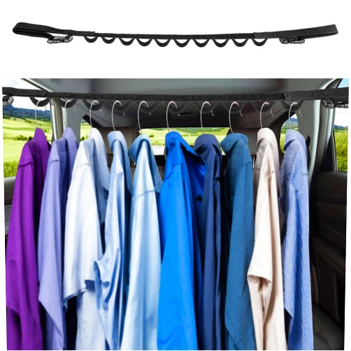 U0U Car Clothes Hanger Bar with Hanging Hooks,Adjustable Car Clothes Hanger Rod,Telescopic Clothes Bars for Vehicle，Suitable for Most Cars and SUV (Black)