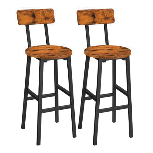 MAHANCRIS Bar Stools, Set of 2 Round Bar Chairs with Footrest, 24.4 Inches Bar Stools with Back, Counter Bar Chairs, for Dining Room, Kitchen, Rustic Brown BAHR02101